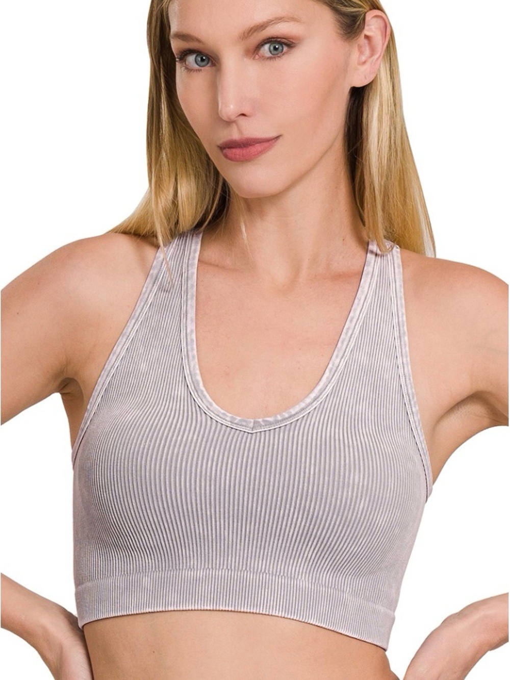 Zenana Outfitters Ribbed V Neck Sleet